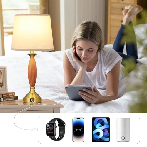 Seealle Touch Lamps for Nightstand - Bedroom Lamps Set of 2 with USB C+A, 3 Way Dimmable Contemporary Metal Wood Table Lamps for Living Room — view 3