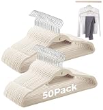 Limogoo Ivory Velvet Hangers 50 Pack, Felt Covered Non Slip Fabric with Stackable Cascading Hook, Ultra Thin and Space Saving with 360° Swivel Neck, 15Lbs Capacity for Clothes, Suit, Shirt, Coat