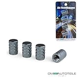 DM Autoteile Auto Ventilkappen Aluminium Reifenventil Staubkappen Alu Ventil Universal 4-er Set versch. Farben mit Dichtung (Grau)