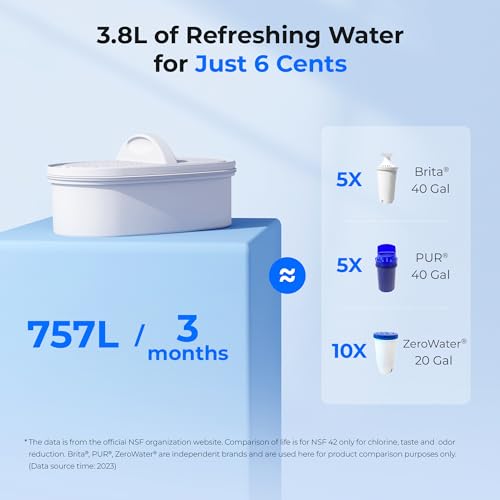Waterdrop Water Filter Jug, NSF Certified 2.5L Water Filter Jug with 1×90 Days Filter, Reduces Lead, Fluoride, Chlorine and More, BPA Free, White (Replacement Filter: WD-PF-01A Plus)