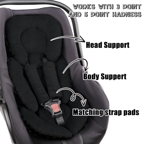 Image of GFU Infant Car Seat Insert Head and Body Support, Reversible Newborn Insert for Carseat with Strap Pads, Soft Stroller Cushion Pillow Insert for Boys and Girls, Fits for Stroller, Swing, Black