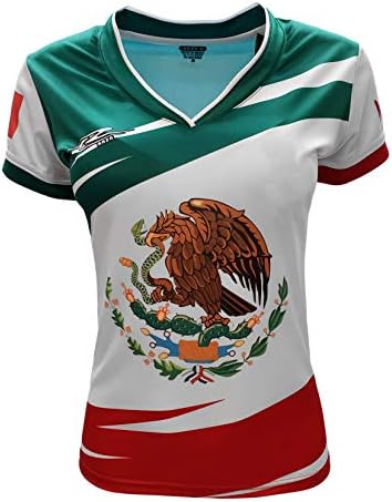 ARZA Women’s Mexico‑Inspired Soccer Fan Jersey – Sublimated Tricolor Flag‑Style Design, V‑Neck Lightweight Shirt