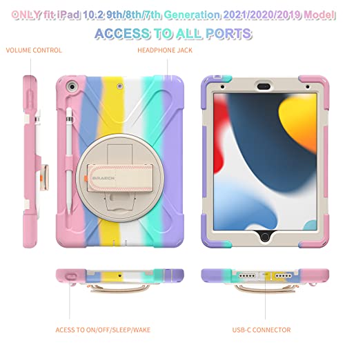 Braecn Ipad Case 9Th 8Th Generation 10.2 Inch 2021 2020, Heavy Duty Kids Case With Pencil Holder Screen Protector Pencil Cap Holder Hand Strap Carrying Strap For Ipad 7Th Gen 10.2 2019 -Colorful Pink… #TOP6