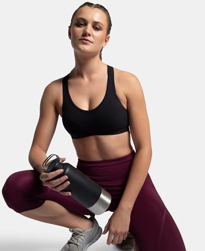 Image of Jockey 1378 Women Wirefree Padded Super Combed Cotton Elastane Stretch Full Coverage Racerback Active Bra with StayFresh and Moisture Move Treatment