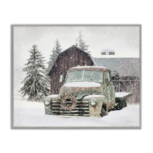 Winter Rural Vintage Truck Barn, 11 x 14 Inch Framed Giclée Print