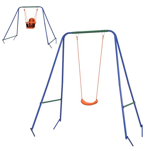 Outsunny Columpio Infantil 2 en 1 Columpio para Niños y Bebés con 1 Silla para Niños 1 Silla para Bebés y Cinturón de Seguridad para Exterior e Interior Naranja