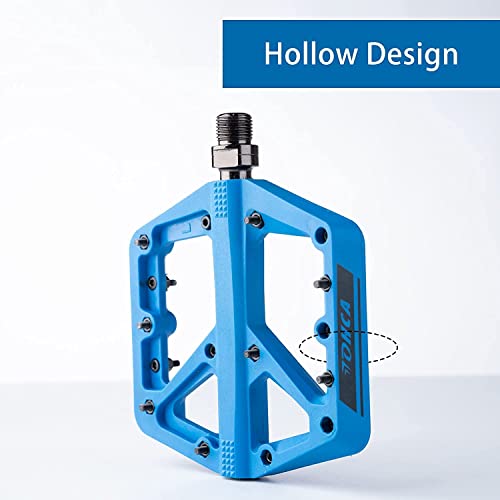 Lohca Mountain Bike Pedals Flat Mtb Bike Pedals Nylon Non-Slip Bearing 9/16" Bicycle Road Bike Pedals Lightweight Wide Platform For Bmx Staionary, Blue #TOP6