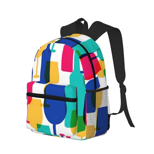 BREAUX Cocktail Glasses And Wine Bottles Print Lightweight And Comfortable Duffel Bag, Casual Daypack, Multipurpose Backpack2