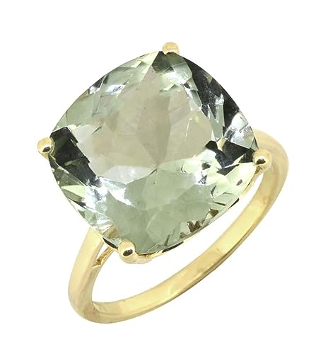 YoTreasure Green Amethyst Solid Sterling Silver Gold Plated Statement Ring Jewelry