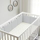 MZRON 3 in 1 Mesh Upgraded Crib Cushion Liner Padding-Multifunctional Edge Bumper Guard for Teething(Gray)