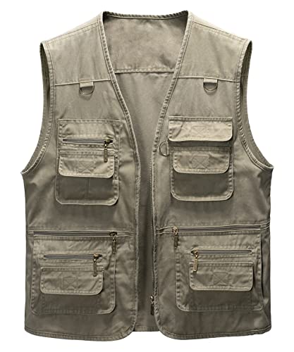 Image of Oralidera Mens Outdoor Fishing Vest Cotton Multi Pockets Gilets Casual Sleeveless Jackets Tops Camping Hunting Photography Vest Waistcoat, Khaki, XL