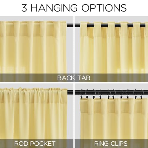 Image of Yellow Linen Textured 96 Inch Curtains 2 Panel Set Back Tab Rod Pocket Sheer Light Filtering Boho Room Decor Aesthetic Curtains Burlap Look Curtain Drapes for Living Room Bedroom 8Ft 52x96 Inch
