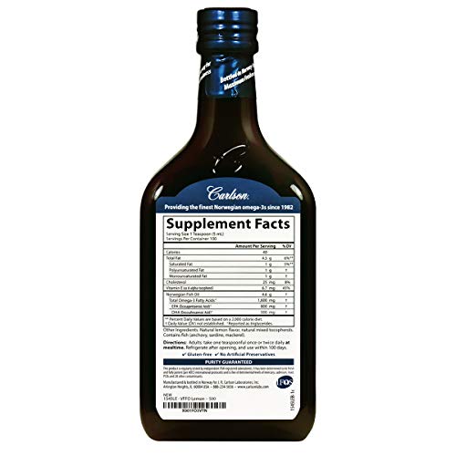 Carlson - The Very Finest Fish Oil, Special Edition, 1600 Mg Omega-3S, Liquid Fish Oil Supplement, Norwegian Fish Oil, Wild-Caught, Sustainably Sourced Fish Oil Liquid, Lemon, 500 Ml (16.9 Fl Oz) #TOP1