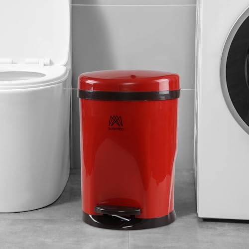 Caneca de basura redonda 2.6 galones con pedal y tapa roja miniatura 4