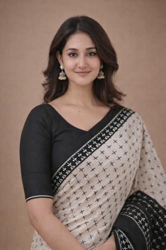 Image of Jack & Jini Women's Floral Print Pure Georgette Saree with Blouse Piece | Soft Casual & Festive Drape | Gift for Mother, Wife.