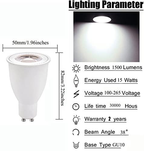 Edearkar 15W GU10 LED Light Bulbs, Equivalent 150W, 1500 Lumens, 6000K Daylight White, LED Bulbs for Recessed Track Lighting, AC100-265V, 38° Beam Angle, Non-Dimmable, GU10 Base, Pack of 6 by Edearkar - Image 2