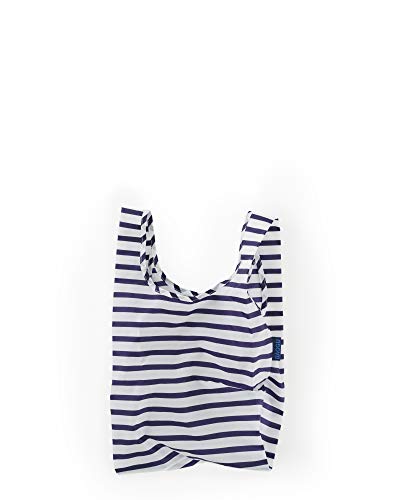 BAGGU Small Reusable Shopping Bag, Ripstop Nylon Grocery Tote or Lunch Bag, Recycled Sailor Stripe