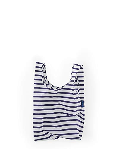 BAGGU Small Reusable Shopping Bag, Ripstop Nylon Grocery Tote or Lunch Bag, Sailor Stripe (2021)