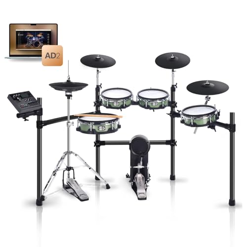 HAMPBACK ACE-530 Electric Drum Set with Double Layers Mesh Heads, Choke Cymbal, Independent Hi-hat Stand, Restore Authentic Drum Sound & Percussive Feel, Bluetooth Sound Module, Suit for Professional