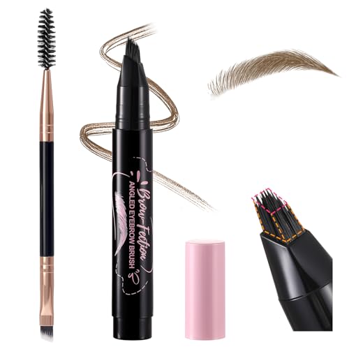 Liquid Microblading Eyebrow Pencils for Women–Waterproof, Quick-Drying, Eye Brow Pen with Angled Brush, Brow-Fection Natural Hair-Like Strokes, with Eyebrow Brush for Blending 01 Brown