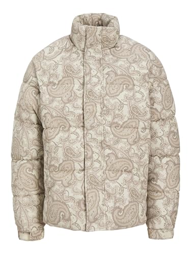 Image of JACK & JONES Men's Joravondale Corduroy Puffer Jacket, Silver Birch/Detail: AOP, L