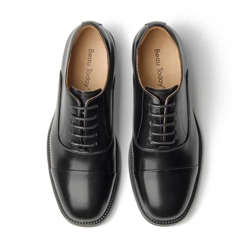 BEAU TODAY Women's Oxfords, Wingtip Brogue Dress Shoes for Women, Leather Lace-up Oxfords for Women, Comfortable Formal Business Office Work Vintage Oxfords Shoes, Black, 9.5