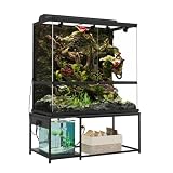 ZZJIHAI 120 Gallon Reptile Tank Stand – 48'x24' Terrarium Stand for Stacked 4x2x2 PVC Tanks, Chameleon Cage, Ball Python Tank, Lizard Tank & Tall Reptile Enclosure with Power Outlets (Only Stand)