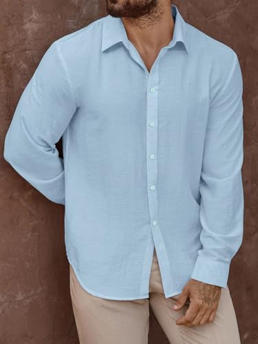 Image of Men's Casual Button Down Shirts Long Sleeve Linen Touch Textured Shirt Wrinkle Free Fashion Casual Vacation Beach Summer Shirt (1001)