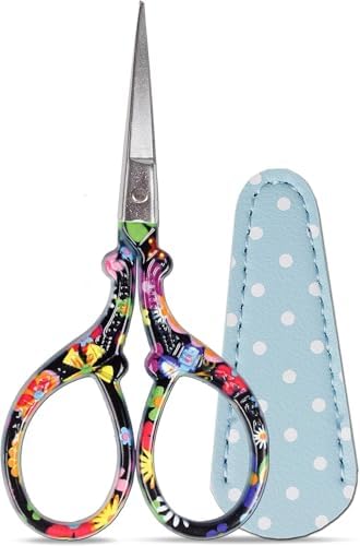 3.6 inch Sharp Embroidery Scissors for Sewing with Premium Leather Sheath