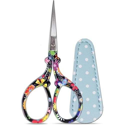 3.6 inch Sharp Embroidery Scissors for Sewing with Premium Leather Sheath