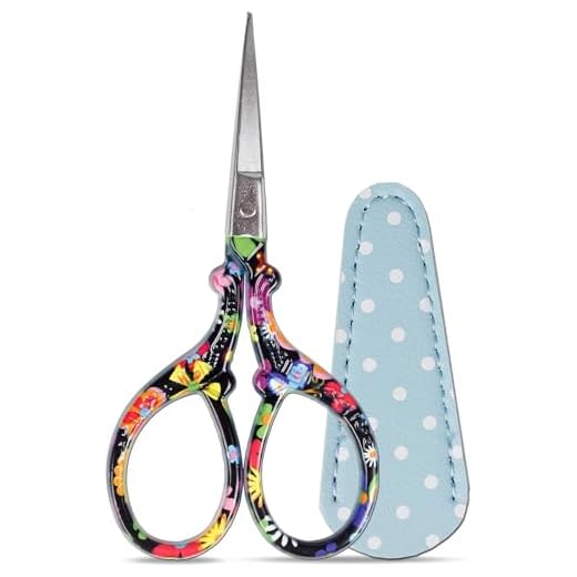 Hisuper Sewing scissors sharp scissors Embroidery Scissors Crafting Threading Scissors with Leather Scissors Cover for Needlework Craft Art Work Manual Sewing Handicraft DIY Tool Black Flower