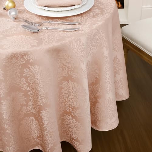 Romanstile Printemps Nappe Ronde 160 cm Rose Extérieurs Anti Tache,Lavable,Résistant à l'eau,Jacquard Décoration Grande Table Élégante pour...