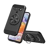Compatible for LG Stylo 6 Case, 360° Rotatable Ring Holder & Kickstand, Shock Absorbing Flexible TPU Rubber Carbon Fiber Jacket Protective Cover Case for LG Stylo 6 / LG K71 Stylus/LG K71 (Black)