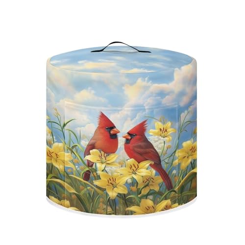 Xoenoiee Cardinal Bird Lily Floral Print Pressure Cooker Cover for qt Kitchen Appliance Dust Cover with Pockets for Rice Cooker Air Fryer Slow Cooker, for 6 Qt Pot -  XOE-CZ45-1-11978