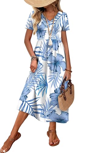 Image of OFEEFAN Summer Dresses for Women Flowy Casual A-Line Midi Dress Beach Vacation Sundresses with Pockets S-2XL
