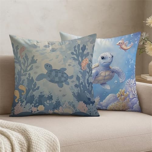 Żółw poszewki na poduszki 30 cm x 30 cm Zewnętrzne poszewki na poduszki 2 sztuki, wodoodporne poszewki na poduszki biologiczne, dwustronny nadruk, aksamitne, kwadratowe poszewki na poduszki do ogrodu
