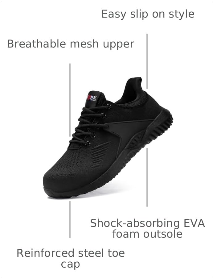 Image of LARNMERN Slip On Steel Toe Work Shoes Men's Slip Resistant Safety Sneaker Lightweight Comfortable Shoe
