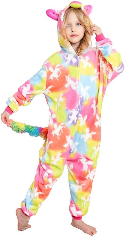 Kids Unicorn Onesie Animal Pajamas Halloween Cosplay Costume Sleepwear Gift for Girls and Boys.