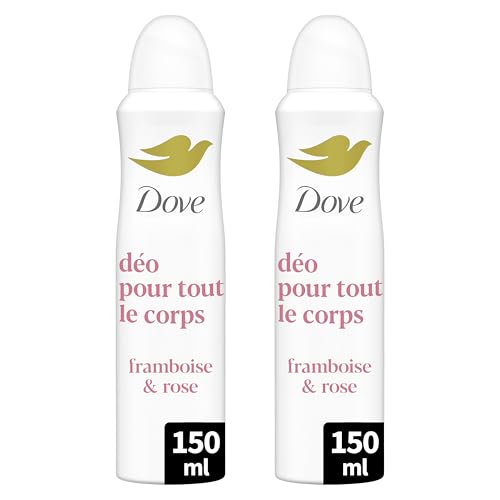 Dove - Déodorant pour Tout le Corps - Spray - Framboise & Rose - Anti Odeurs et Traces Blanches 72h - Conçu pour les Peaux Sensibles - Lot de 2x150ml