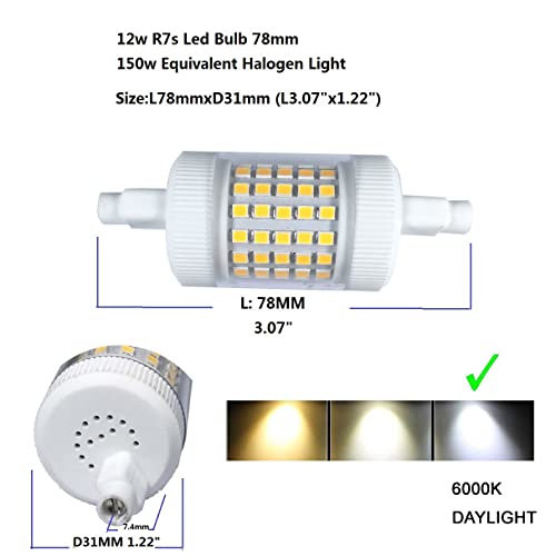 QLEE Dimmable 12w R7s Led Bulb 78mm Daylight 150w Equivalent Halogen Light 3.1" Double Ended J Base T3 R7s 150w 120v Flooding Light Reading Working Security Floor Lamp Daylight 2PCS… - Image 4