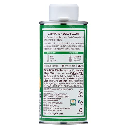 La Tourangelle, Basil Oil, Expeller-Pressed High-Oleic Oil, Great For Salads, Finishing Oil, Spread, Sauce, Dips, 8.45 Fl Oz #TOP2