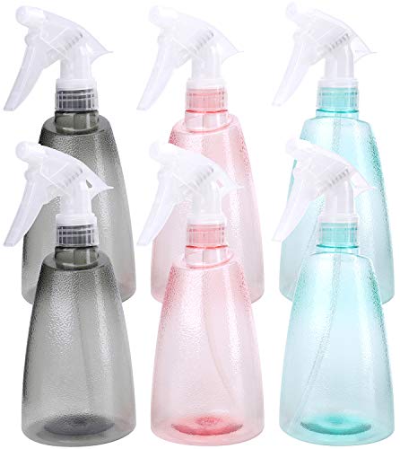 Nicunom 6 Pack Empty Plastic Spray Bottles, 17oz Spray Bottle in 3 Colors, Squirt Bottle for Cleaning Solutions, Hair, Essential Oil, Plants, Adjustable Head Sprayer from Fine to Stream
