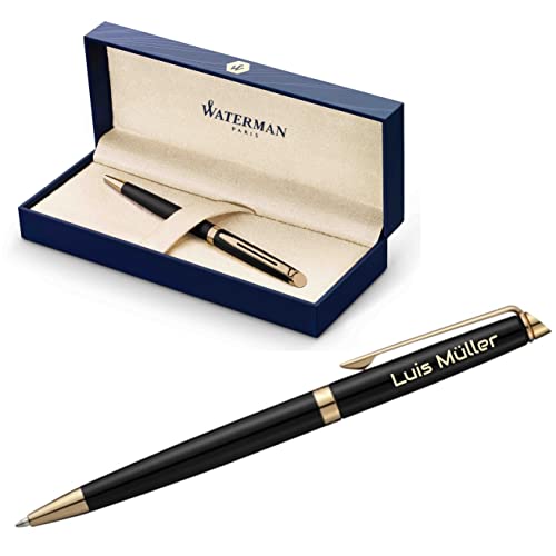 Waterman Hémisphère Kugelschreiber mit Gravur – Personalisiertes Luxus-Schreibgerät – Elegantes Geschenk für Damen und Herren – Blaue Tinte (MATT SCHWARZ G.C.)