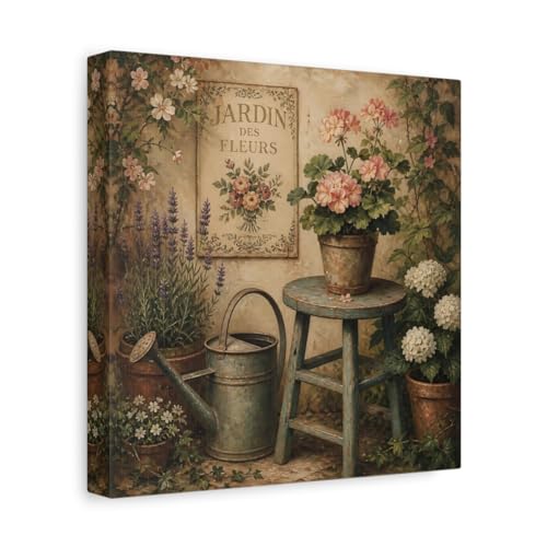 Tableau fleurs vintage 25x25 cm en toile pour décoration de cuisine rustique