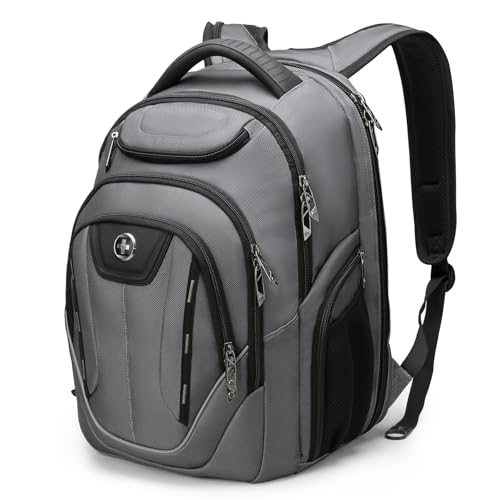 Swissdigital Design TSA Business Laptop Backpack For Men,Travel Backpack With USB Charging Port,College Tech Backpacks With RFID Pockets Presents For Men Fits 15.6 Inch Computer Grey | J16BT-03
