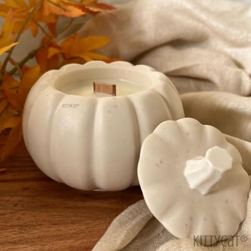 Image of Kitty Cat Concrete Pumpkin Jar Vanilla Scented Soy Wax Candle | Handmade Concrete Pumpkin Candle with Lid | Long-Lasting Aroma | Aesthetic Home Decor & Gifting | Clean Burn | Premium Vanilla Candle