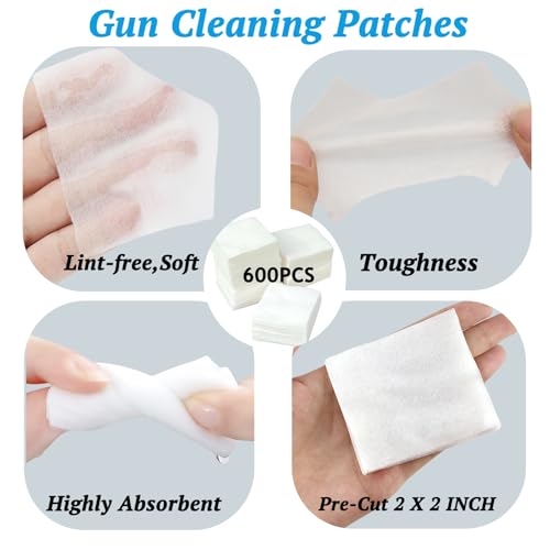 Universal Gun Cleaning Kit - Includes 600 Gun Cleaning Patches, 200 Double-Tip Cotton Swabs, 50 Reusable Foam Swabs for All Firearms - Thumbnail 2