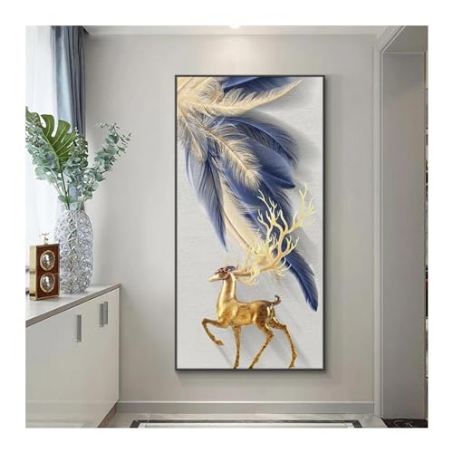 Toile cerf doré et plume affiche scandinave pour une ambiance de salon sereine