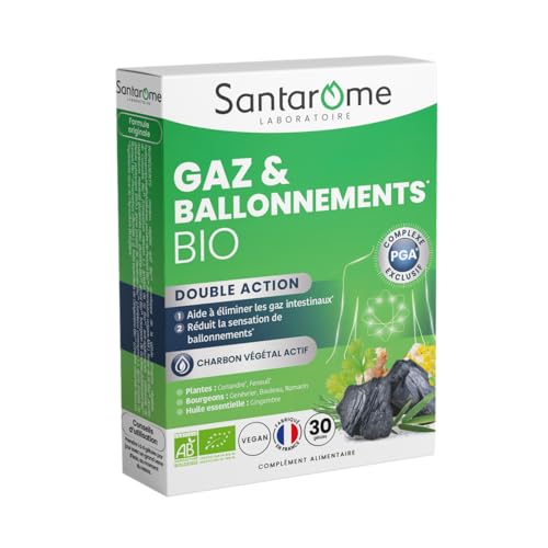 Santarome Bio - Gaz & Ballonnements - Complément alimentaire Transit - Charbon Végétal Actif - Plantes & Bourgeons Bio - France - 30 gélules Santarome Bio - Gaz & Ballonnements - Complément alimentaire Transit - Charbon Végétal Actif - Plantes & Bourgeons Bio - France - 30 gélules