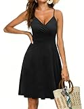 LIAMERHE Vestido Verano Mujer Corto con Cuello en V - Vestido Cruzado Estampado Floral Sin Mangas A-Line Elegante para Boda Invitada Fiesta Playa Vacaciones Casual Boho Chic Negro XXL